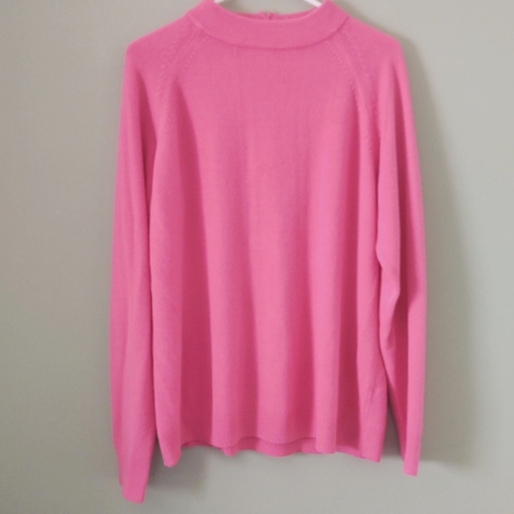 STEPHANIE ROGERS PLUS Bright Pink Mock Turtleneck Acrylic Sweater Size 1X